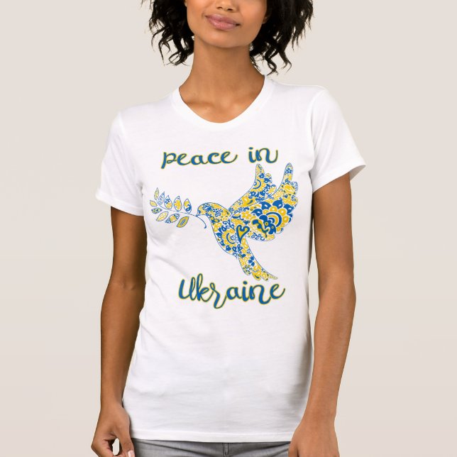 Olive branch dove of peace Ukrainian flag colours  T-Shirt (Front)