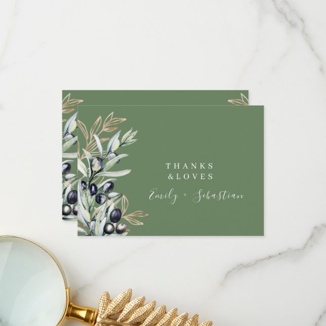 Olive Branch Gold Botanical Wedding Thank You Card (Front/Back In Situ)