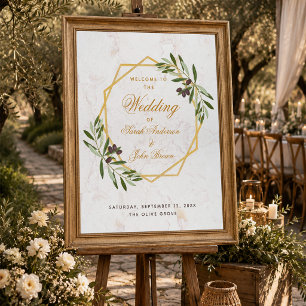Olive Branch Greenery Gold Wedding Welcome Sign