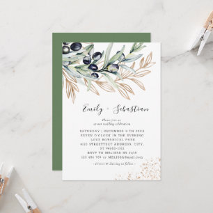 Olive Branch Greenery, Golden Bridal Wedding Invitation