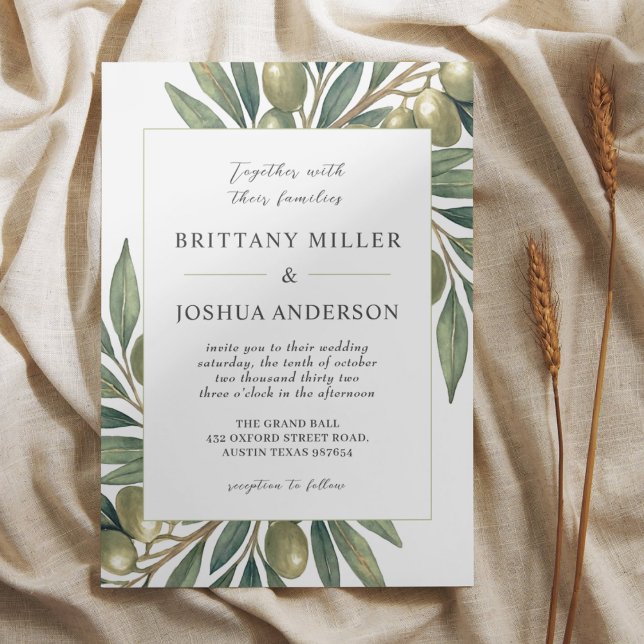 Olive Branch Italian Modern Wedding  Invitation (Creator Uploaded)