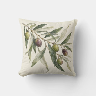 Olive Branch Ivory Botanical Watercolor Cushion