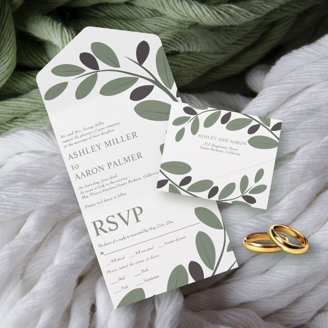 Olive branch Mediterranean charm wedding All In One Invitation (Creator Uploaded)