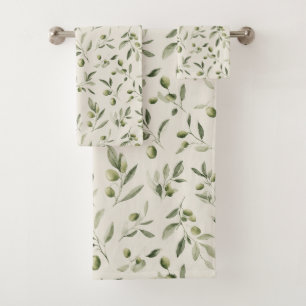 Olive Branch Mediterranean Pattern  Bath Towel Set