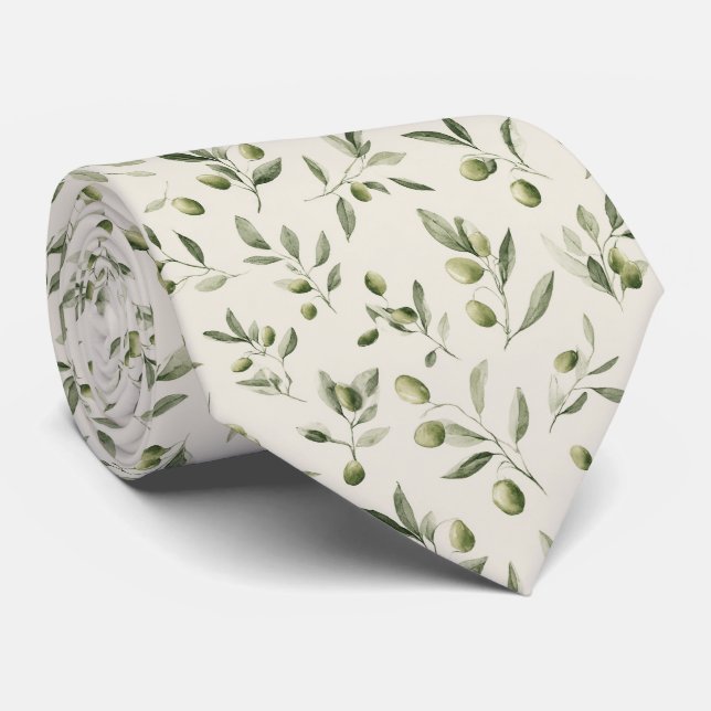Olive Branch Mediterranean Pattern  Tie (Rolled)