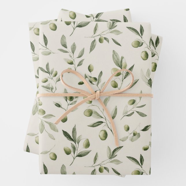 Olive Branch Mediterranean Pattern  Wrapping Paper Sheet (In situ)