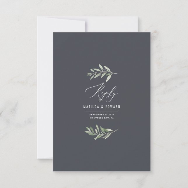 Olive branch minimal watercolor wedding reply (Front)