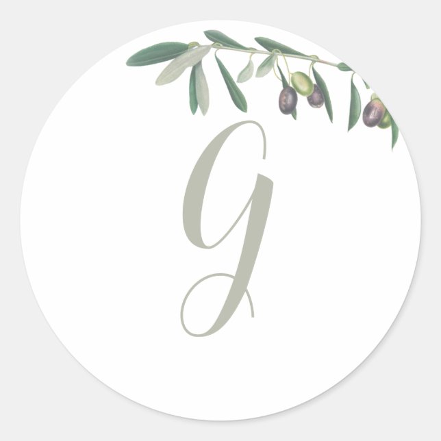 Olive Branch Monogrammed Greenery Bridal Shower Classic Round Sticker (Front)