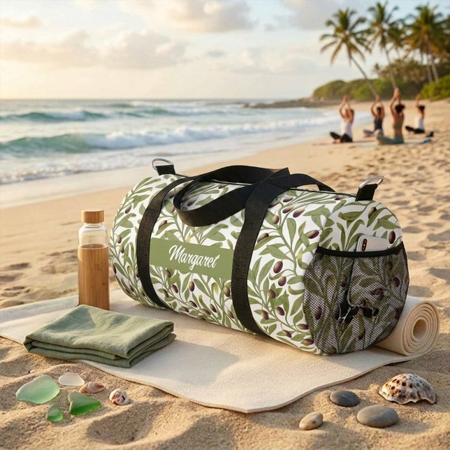 Olive Branch Name Monogram Sage Green Duffle Bag (Olive Branch Name Monogram Sage Green Duffle Bag)