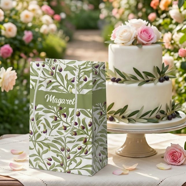 Olive Branch Name Monogram Sage Green Small Gift Bag (Olive Branch Name Monogram Sage Green Small Gift Bag)