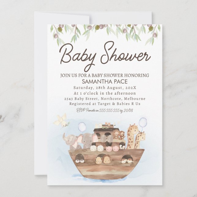 Olive Branch Noah's Ark Boys Baby Shower Invitation (Front)