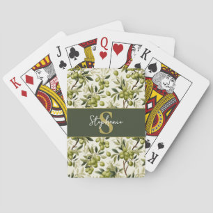 Olive Branch Pattern Monogram Name Mediterranean Playing Cards