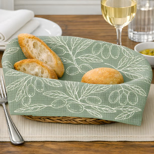 Olive Branch Pattern Sage Green Tea Towel