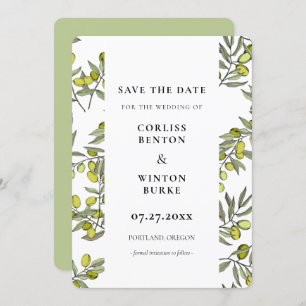 Olive branch pattern Save the date Invitation