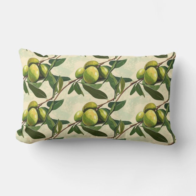 Olive Branch Pattern with Green Leaves Lumbar Cushion (Front)