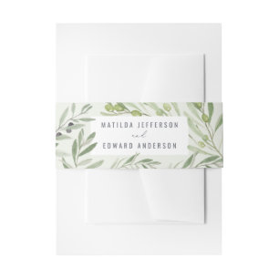 Olive branch personalised wedding invitation belly band
