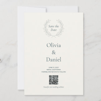 Olive Branch QR Code Wedding Save the Date Card