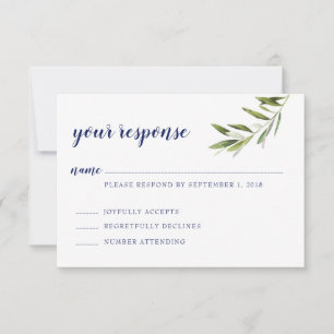 Olive Branch rsvp card with Navy writing