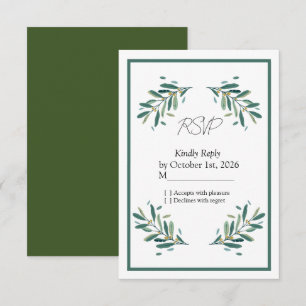 Olive Branch Sage Green Wedding RSVP Response Card