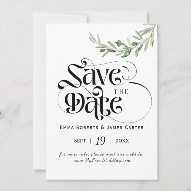 Olive Branch Save the Date Card (Front)