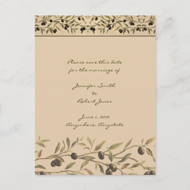 Olive Branch Tuscan Save the Date Announcement Postcard (Front)