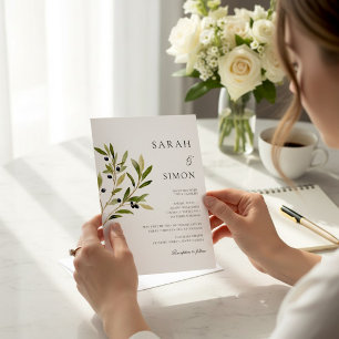 Olive Branch Watercolor Botanical Wedding Invitation