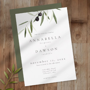 Olive Branch Watercolor Elegant Minimalist Wedding Invitation