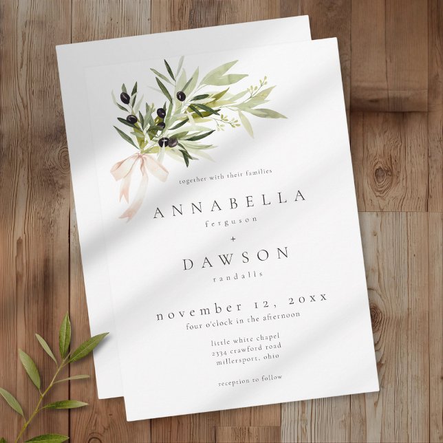 Olive Branch Watercolor Elegant Minimalist Wedding Invitation (Creator Uploaded)
