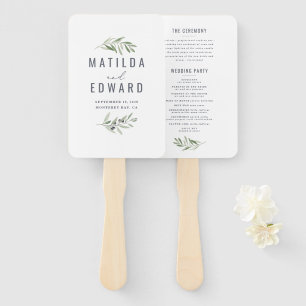 Olive branch watercolor painted wedding hand fan