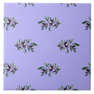 Olive Branch Watercolor Pattern Ceramic Tile