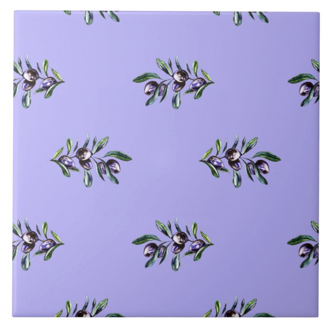Olive Branch Watercolor Pattern  Ceramic Tile (Front)