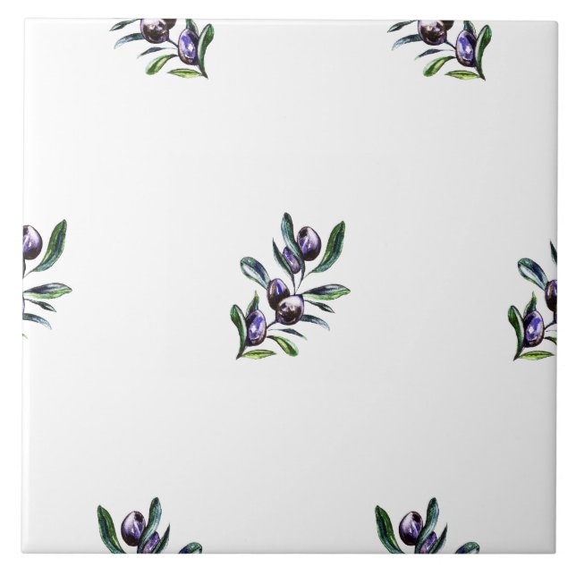 Olive Branch Watercolor Pattern  Ceramic Tile (Front)