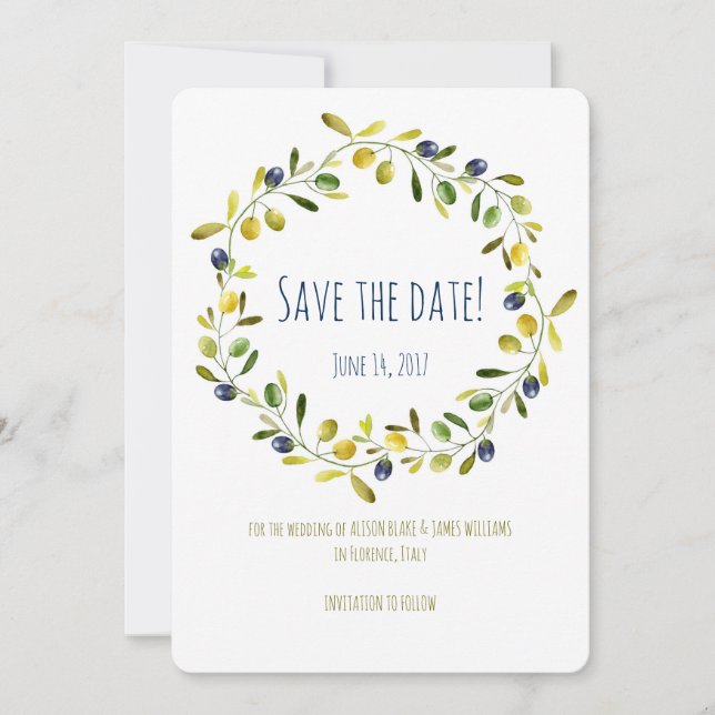 Olive Branch watercolor save the date card (Front)