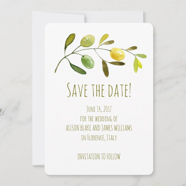 Olive Branch watercolor save the date card (Front)