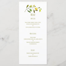 Olive branch watercolor wedding menu