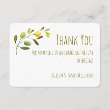 Olive Branch watercolor wedding thank you card
