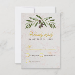 Olive Branch Wedding Elegant Script Faux Gold Foil RSVP Card