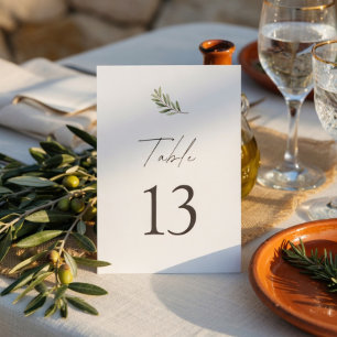 Olive Branch Wedding Minimal Elegant Table Number