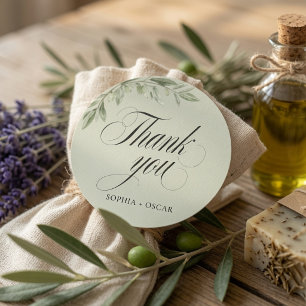 Olive Branch Wedding Thank You Classic Round Sticker