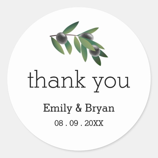 Olive Branch Wedding Thank You Sticker (Front)