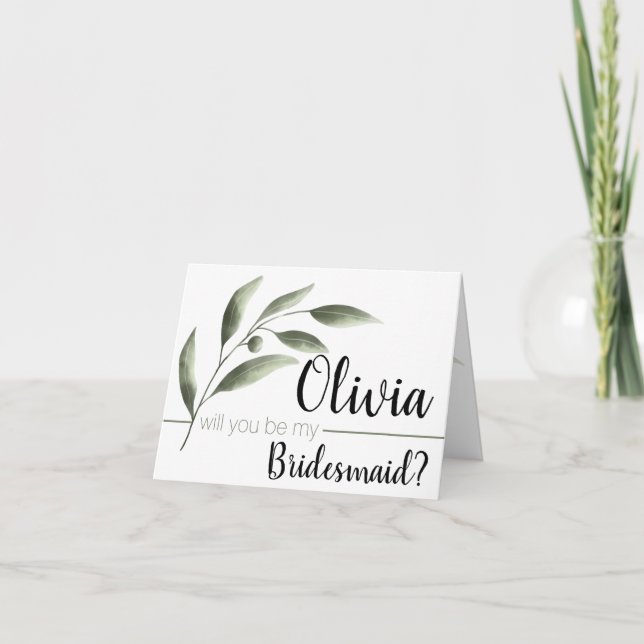 Olive Branch Will You Be My Bridesmaid Cards Water (Front)