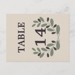 Olive branch wreath wedding table number postcard