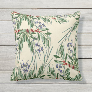 Olive Branches and Blue FlowersThrow Pillow 16x16