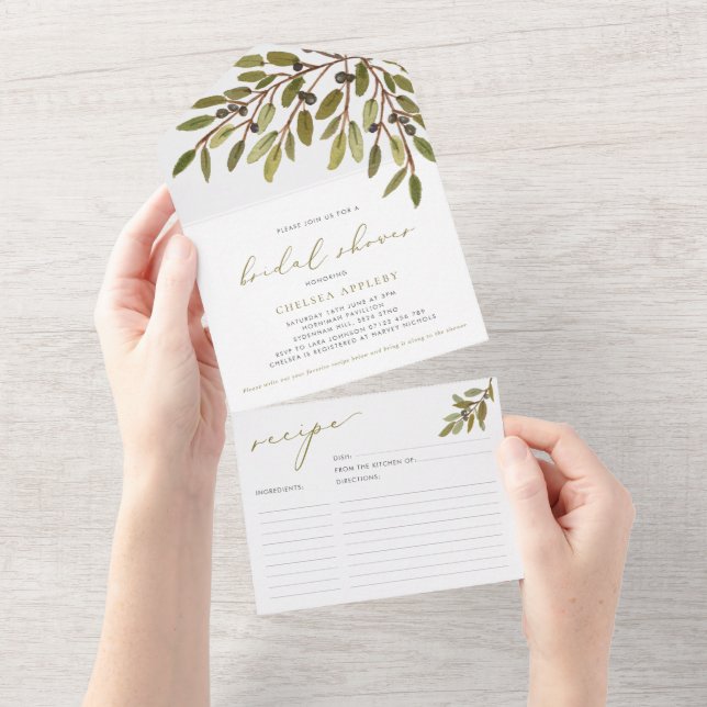 Olive Branches Bridal Shower Recipe Card Tear off  (Tearaway)