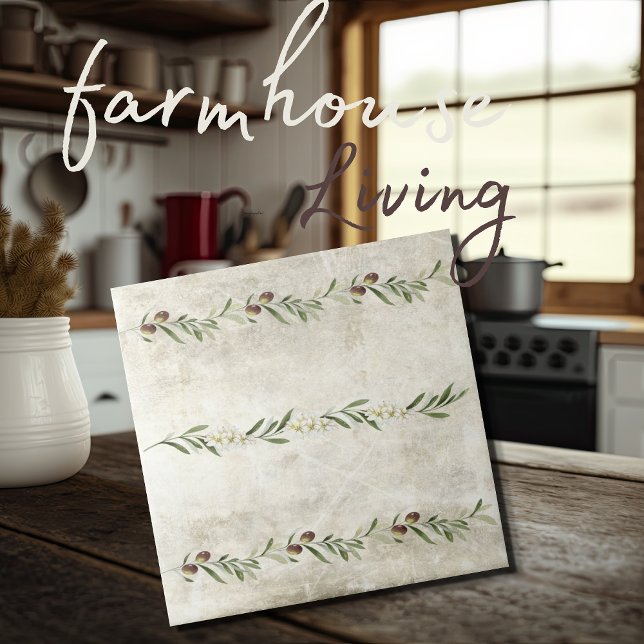 Olive & Branches Floral Blossoms Rustic Ceramic Tile (Creator Uploaded)