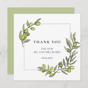 Olive branches frame wedding thank you card