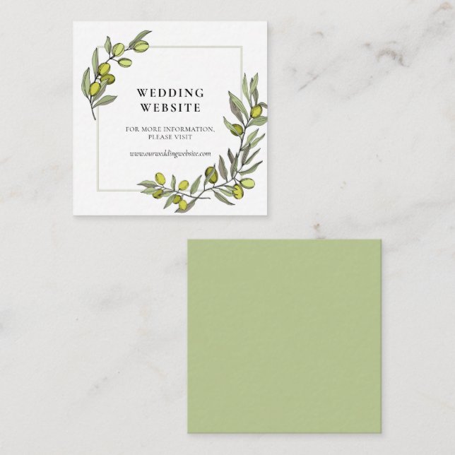 Olive branches frame wedding website card (Front/Back)