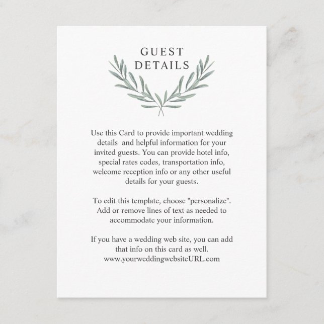 Olive Branches Laurel Wreath Guest Details Enclosure Card (Front)