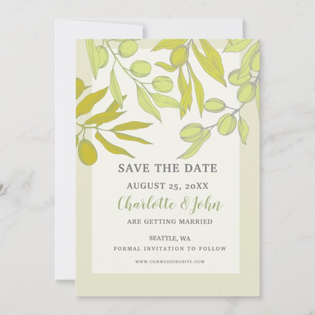 Olive Branches  Nature Greenery Botanical Wedding  Save The Date (Back)
