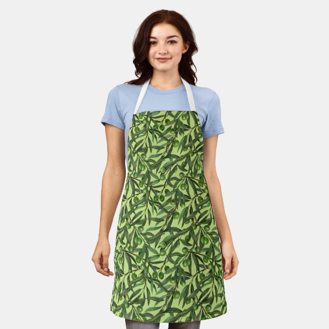 Olive branches on honeydew green apron (Worn)